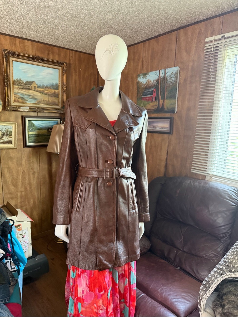 Vintage Leather Belted Coat